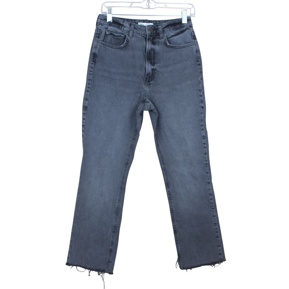 Zara Black Wash Straight Distressed Casual Denim Jeans Streetwear Pants Size 6